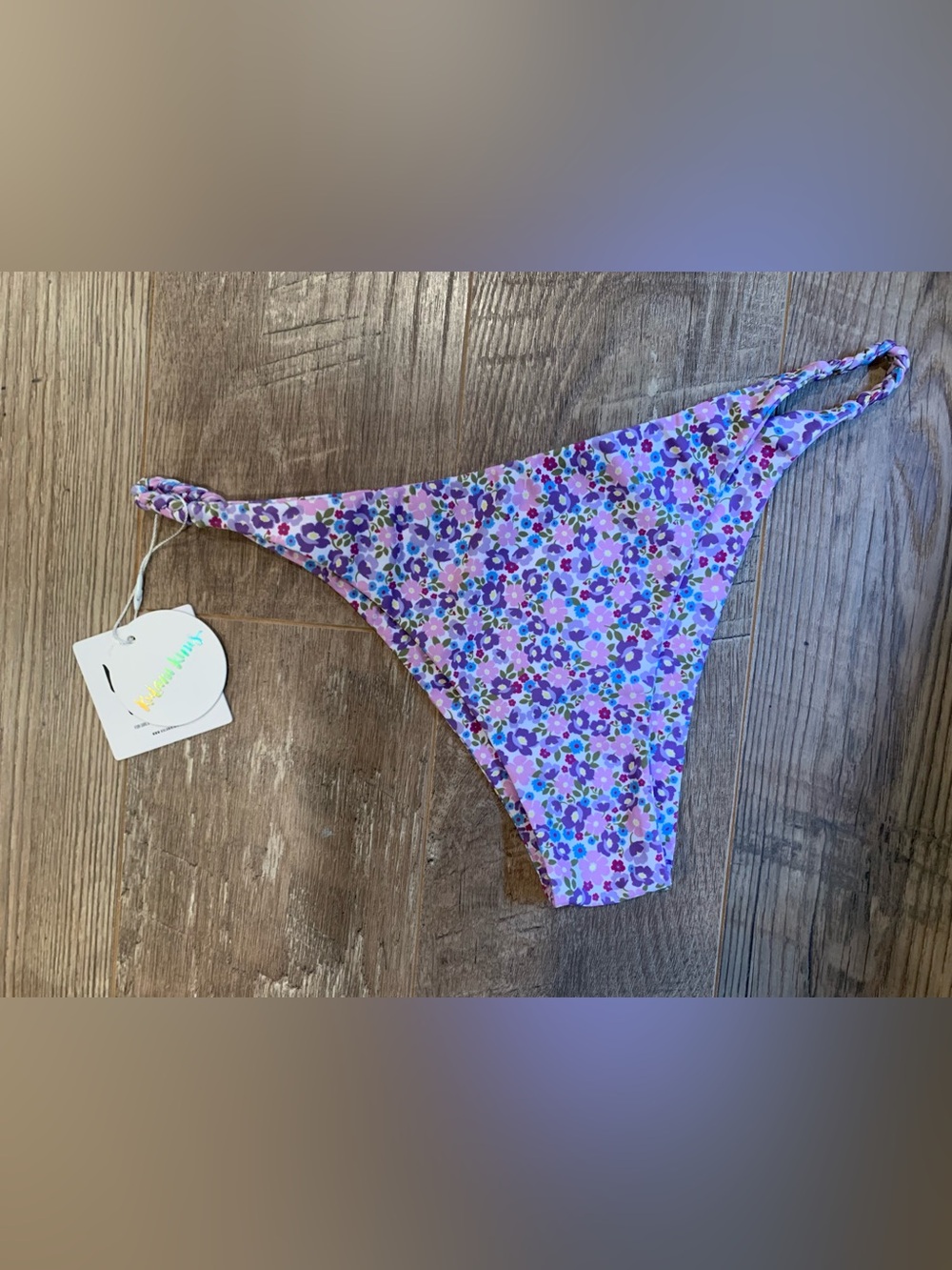 Kulani Kinis Braided Cheeky Purple Floral Bikini Bottom NWT - XL - Picture 1 of 7